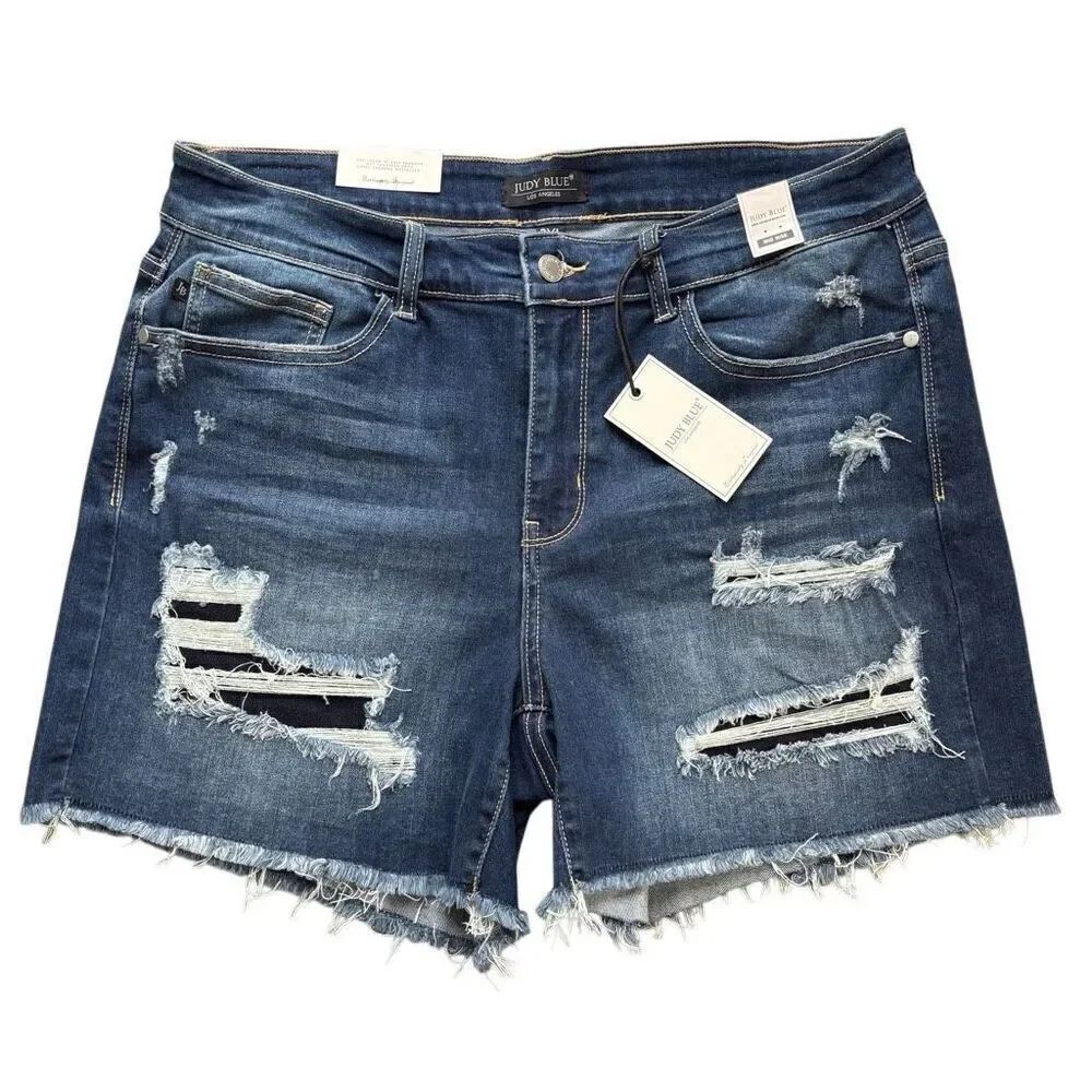 Judy Blue Mid-Rise Patch Cut Off Shorts denim jean size  3XL new